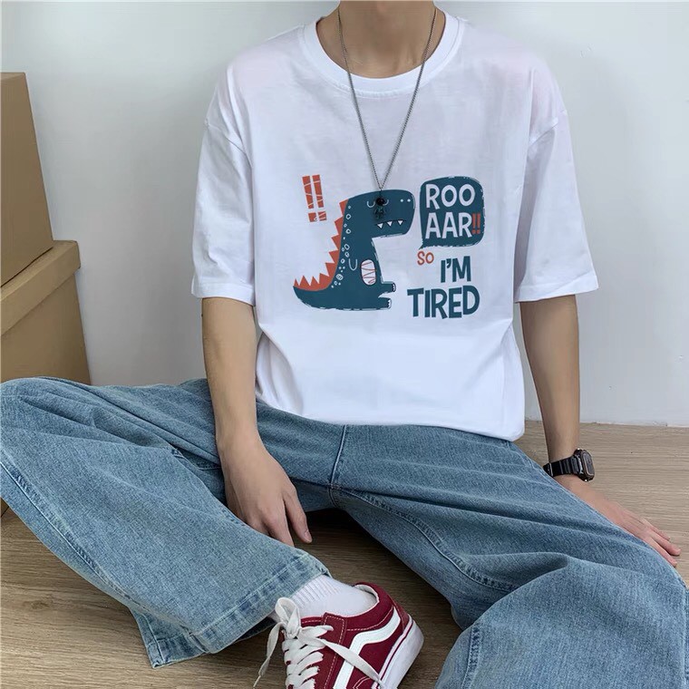 Áo thun tay lỡ CoolZ phông Unisex nam nữ Cotton oversize form rộng khủng long T-Rex CZ027