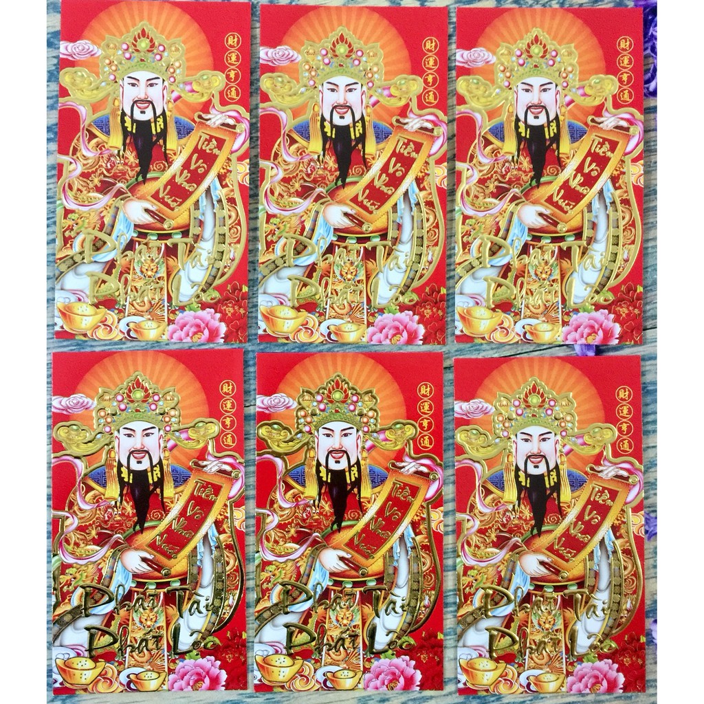 Bao Lì xì Thần Tài màu đỏ lớn set 6 cái - HÌNH THẬT SHOP TỰ CHỤP