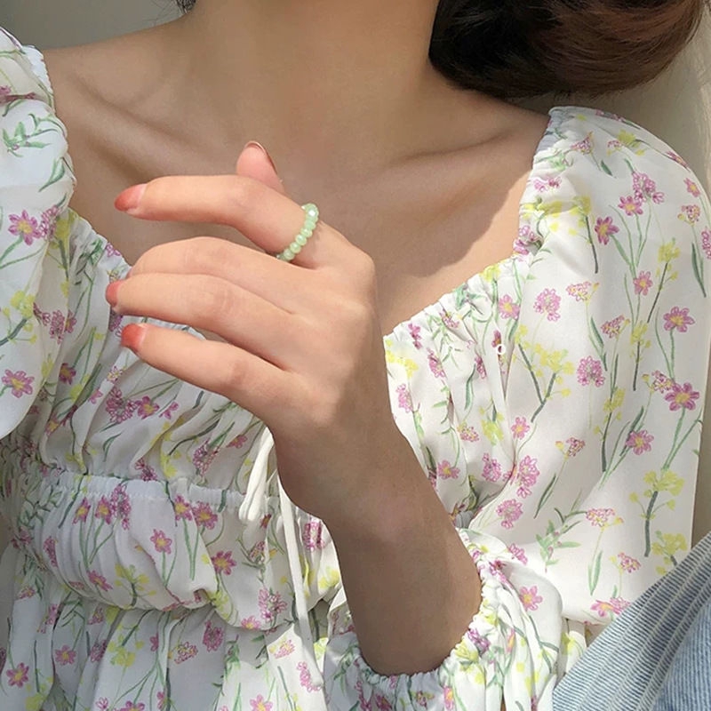 Nhẫn đính hạt màu xanh lá cỡ nhỏ đơn giản dễ phối đồ 22349