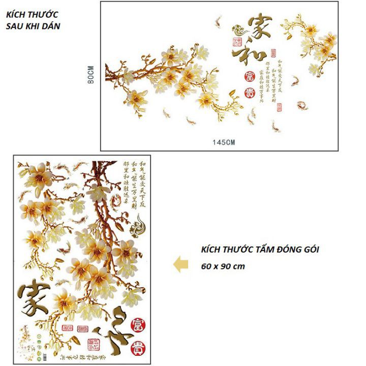 Decal dán tường Hoa mai thư pháp - PVC vinyl - DH082