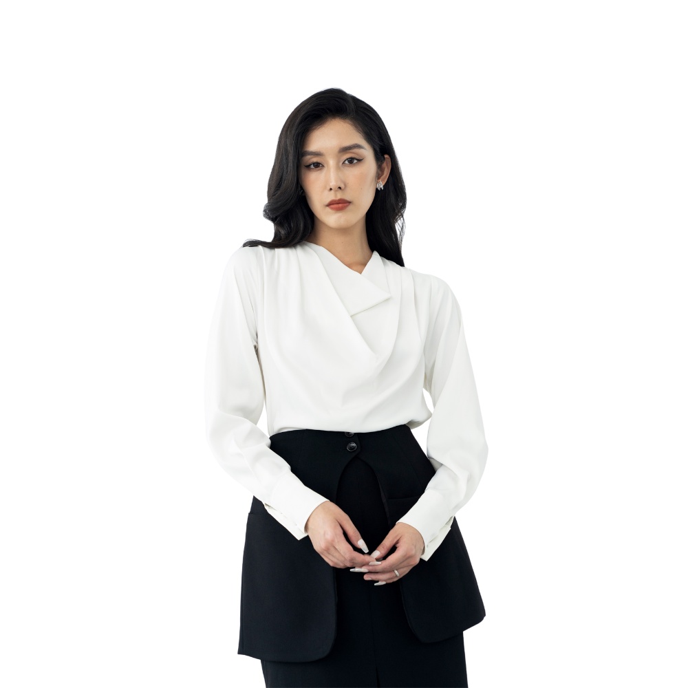 Áo sơ mi lụa nữ CONSOLISM dài tay cổ xếp li chất lụa trượt Nhật mềm mọn thời trang công sở Olly A14
