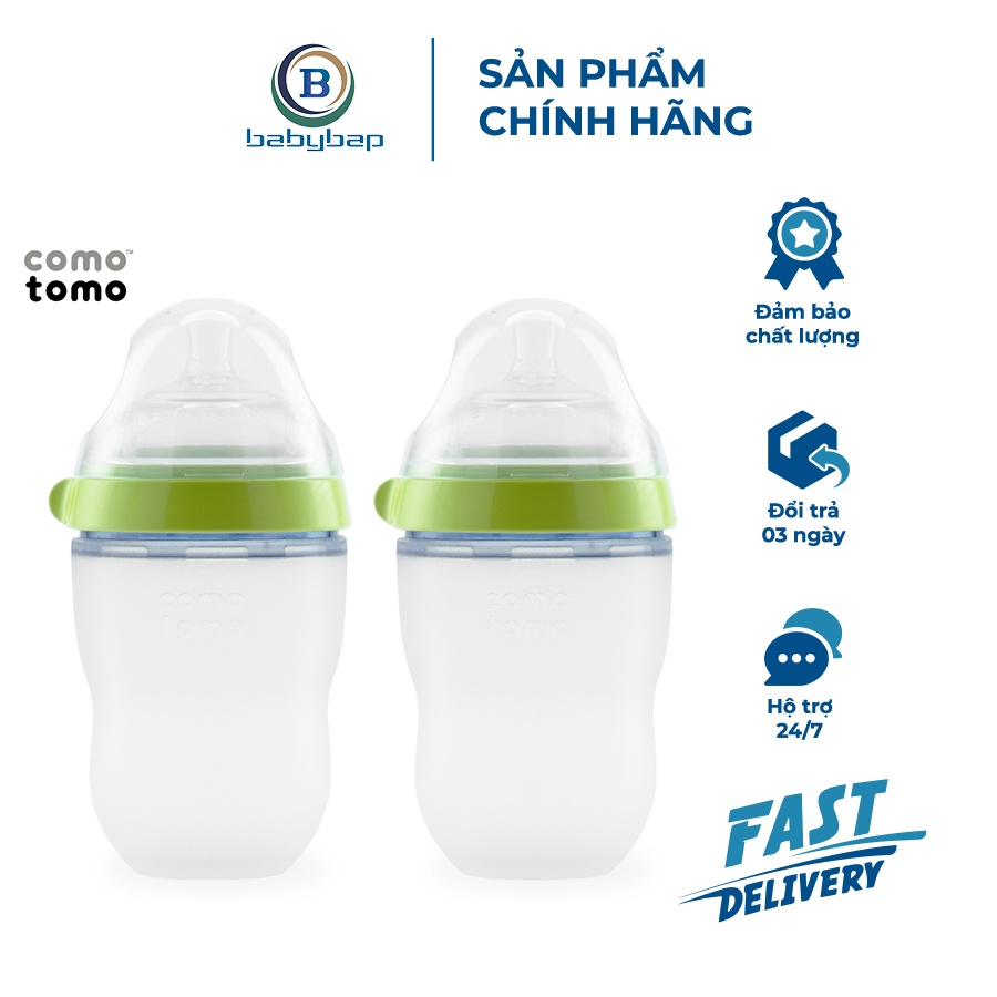 Bộ Hai Bình Silicone Comotomo 250ml Mềm Mại, Trơn Mịn
