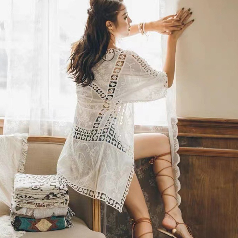 Áo Khoác Kimono Tay Lỡ 3/4 Thêu Họa Tiết Phong Cách Boho Thời Trang Cho Nữ