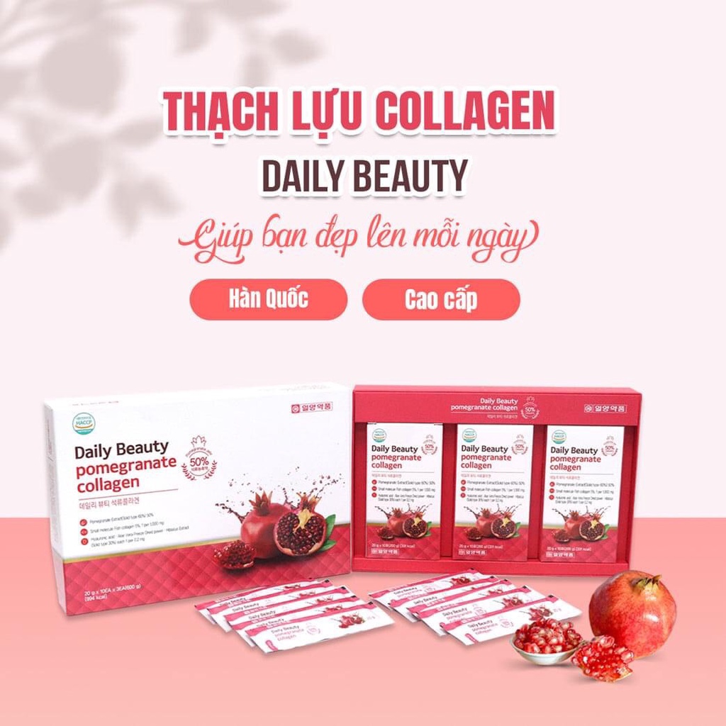 Thạch lựu collagen Daily Beauty hỗ trợ đẹp da cho cả nam và nữ - set 3 hộp- 1 hộp 10 gói