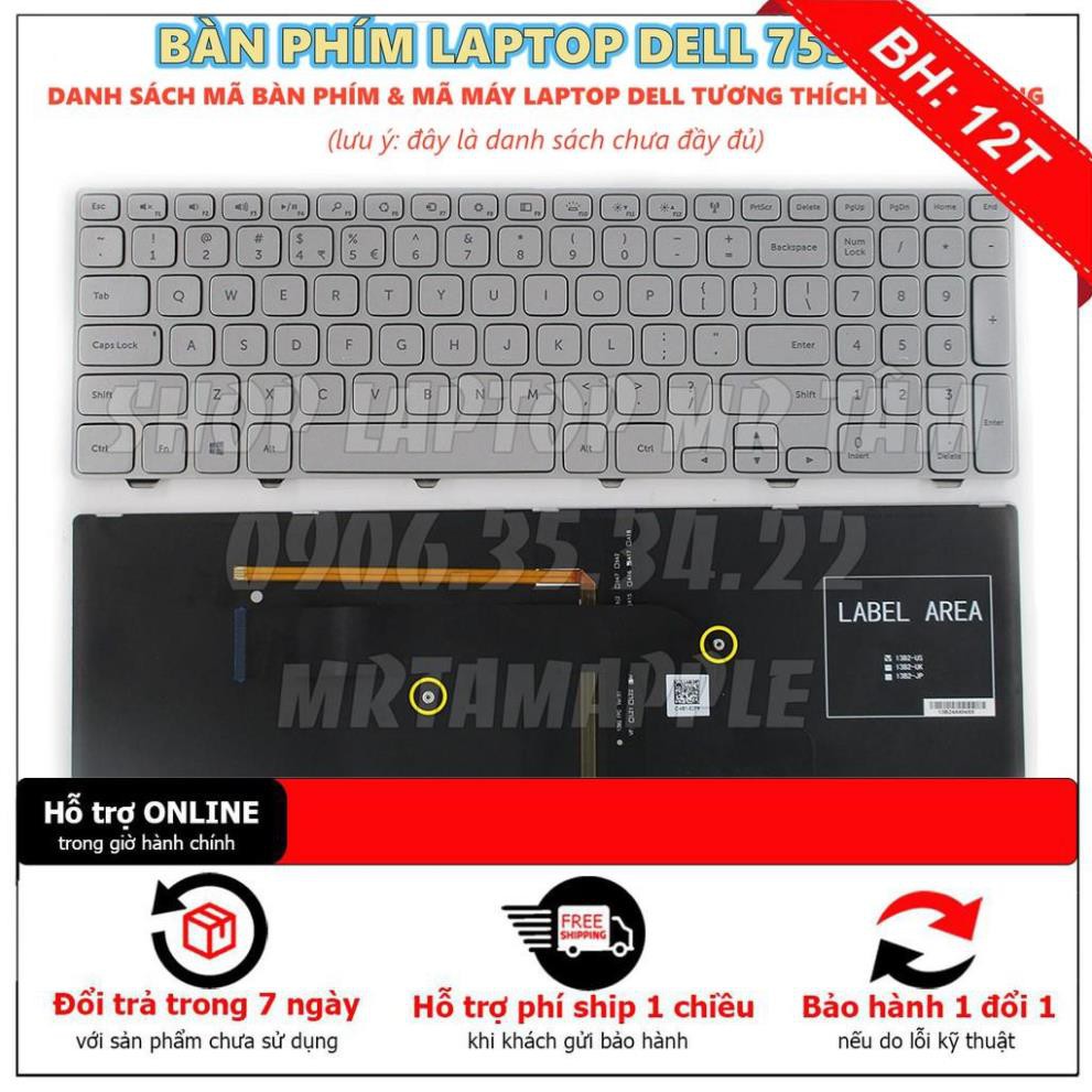 [BH12TH] (KEYBOARD) BÀN PHÍM LAPTOP DELL 7537 (US) dùng cho Inspiron 15 7000, 7535 7537