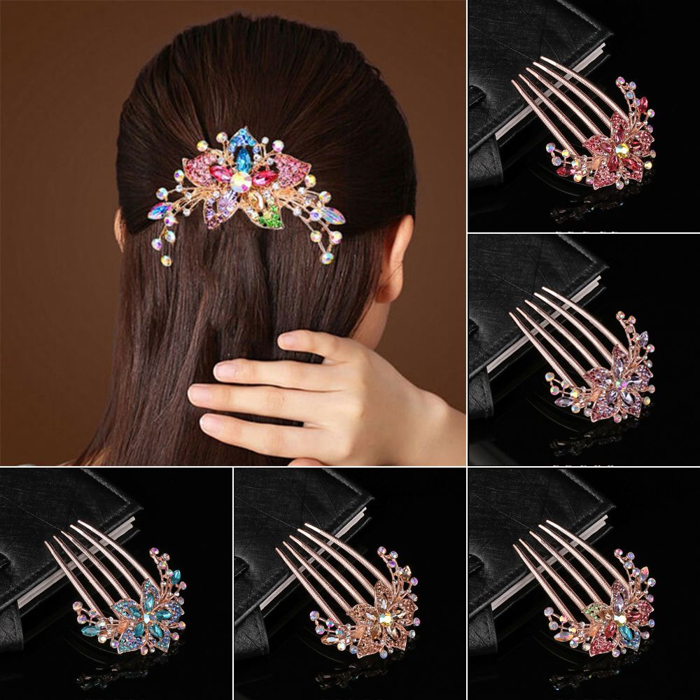 Lược Cài Tóc Hình Hoa Đính Đá Lấp Lánh Sang Trọng Cho Cô Dâu