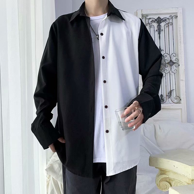 Korean Style Black White Long Sleeve Shirt For Men