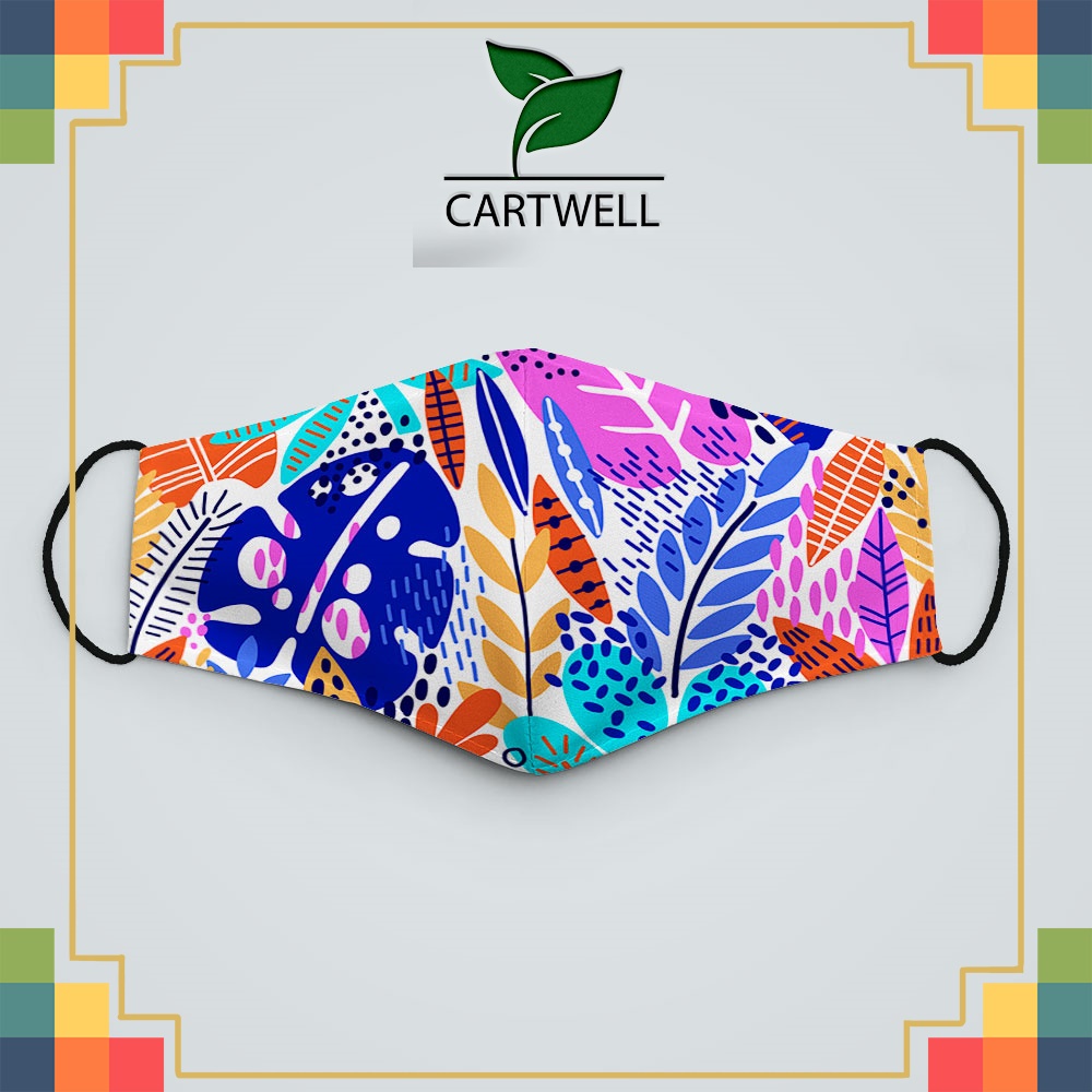 khẩu trang in 3d FLOWERS_1460 CARTWELL chất liệu polyester cotton 100%,  chống bụi in họa tiết 3d unisex