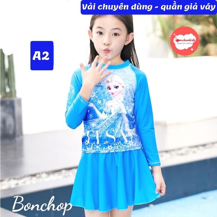 Đồ bơi bé gái tay dài hình Elsa - Pony từ 10-39kg -quần giả váy tạo kín đáo- Tomchuakids