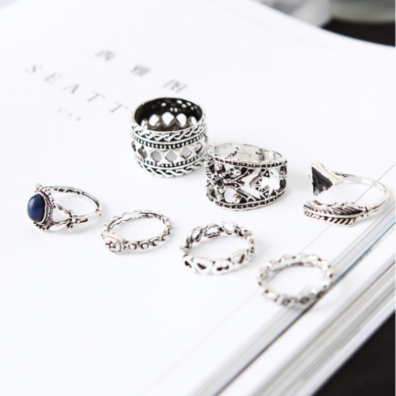 Fashion Accessories Jewelry Ring Set Retro Ladies Fashion Ring 7 Piece Set