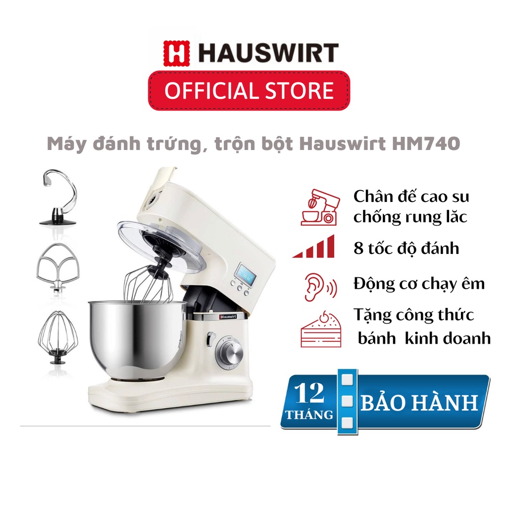 Máy nhồi bột đánh kem trứng HAUSWIRT HM740 bản tiếng Anh 2021