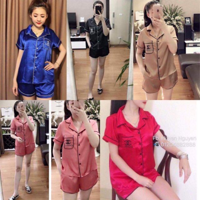Bộ ngủ lụa trơn pjama cộc siêu hót