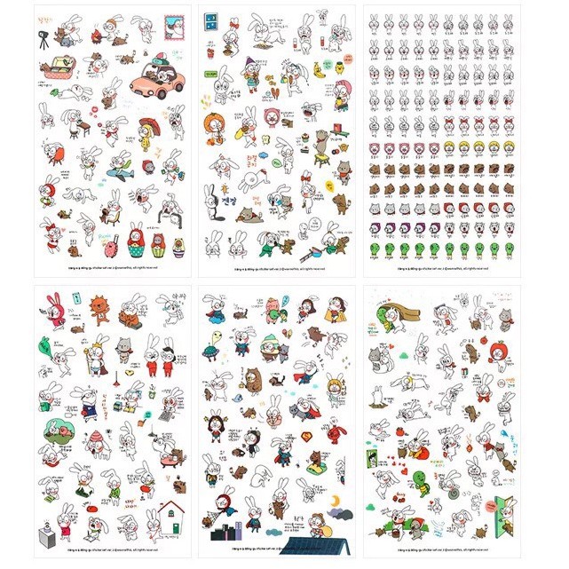 Set 6 sticker trang trí cute - Bộ 6 tấm hình dán sticker trang trí nhiều mẫu mèo thỏ gia đình