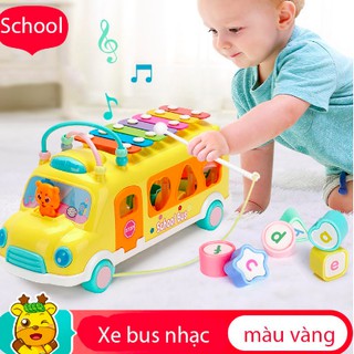 xe bus thả hình khối - Đồ chơi ô tô kéo đàn gõ sx63