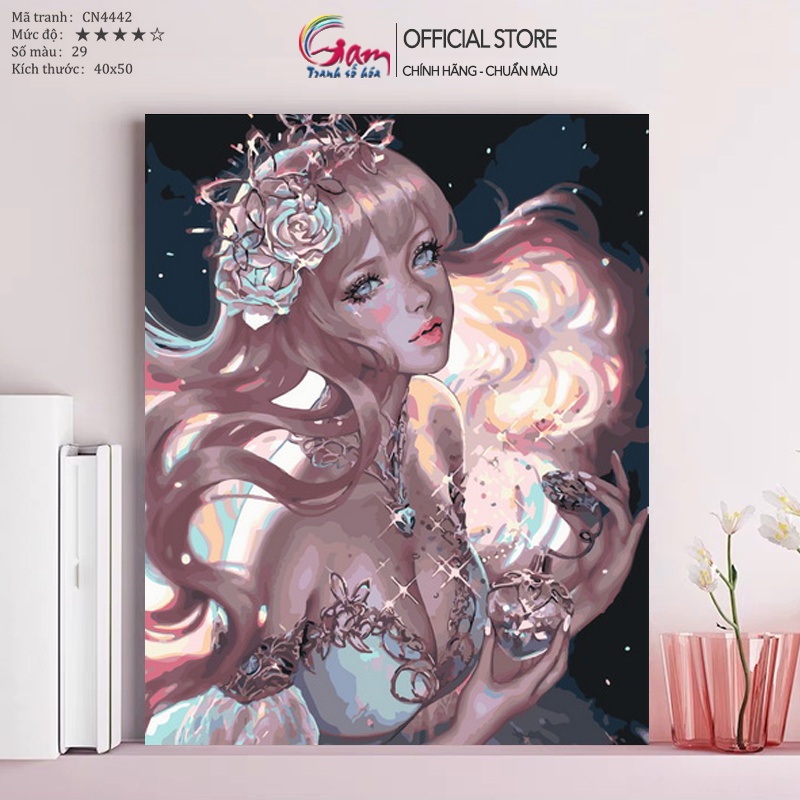 Tranh Tô Màu Theo Số Cô Gái Nàng Thơ GAM Trang Trí Làm Quà Tặng Đã Căng Khung 40x50cm CN4442