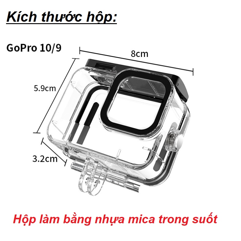 Case chống nước Gopro hero 10/9/ 8 black bằng mica trong suốt chống nước độ sâu lên tới 45m