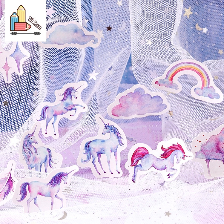 Set 46 Tờ Hình Dán Kỳ Lân May Mắn Trang Trí Sổ Tay DIY