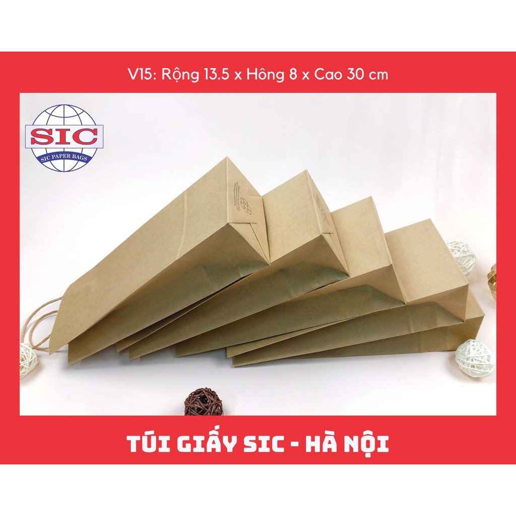 [SET 10 CHIẾC] TÚI GIẤY KRAFT V15: 13.5x8x33 MÀU NÂU CÓ QUAI ( ẢNH THẬT)