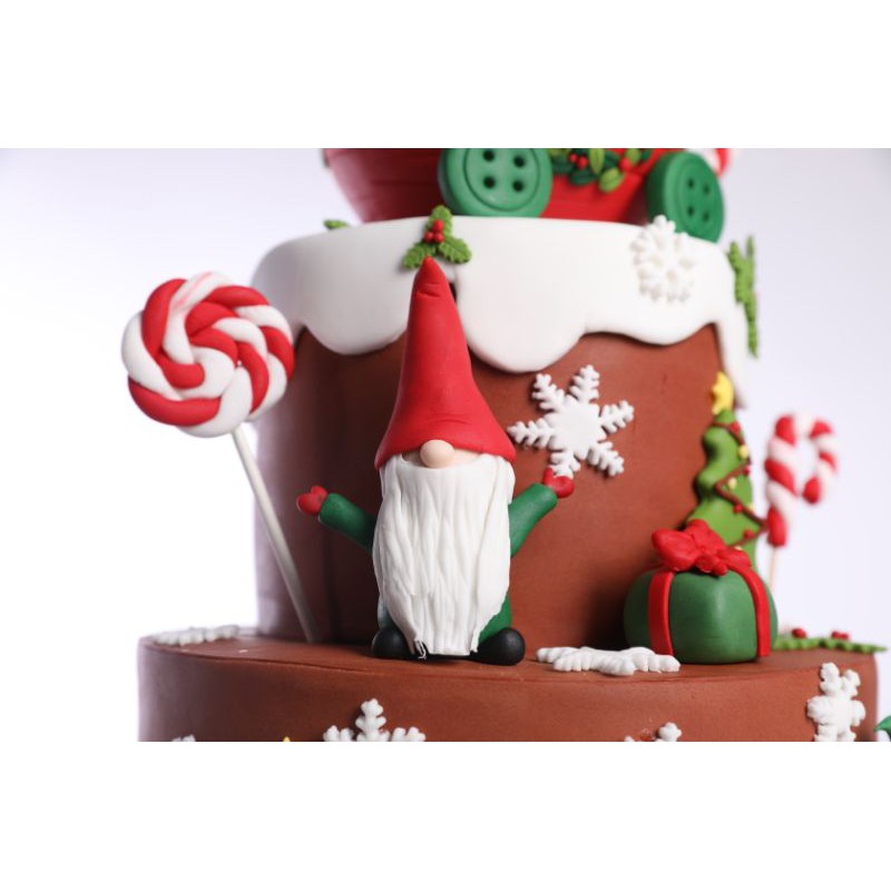 Topper tạo hình sẵn bộ 2 ông già Noel mũ dài che mắt cao 9cm
