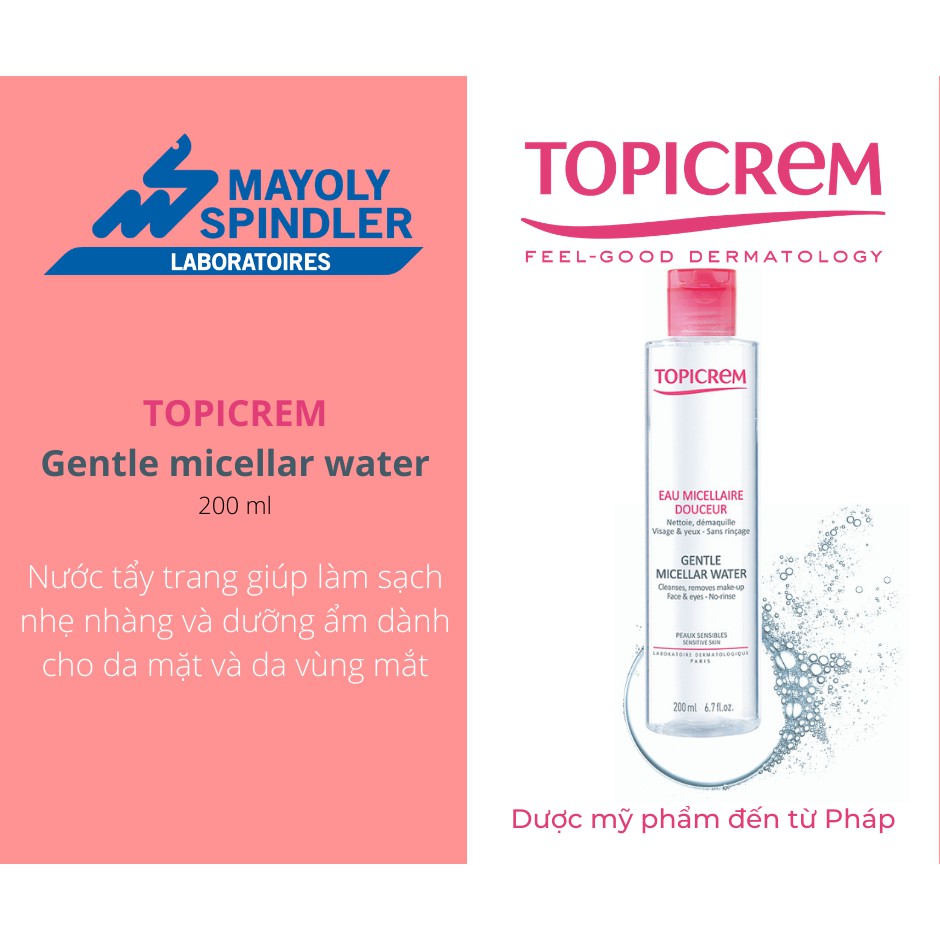 Nước tẩy trang dịu nhẹ làm sạch da - Topicrem Gentle Micellar Water 100ml