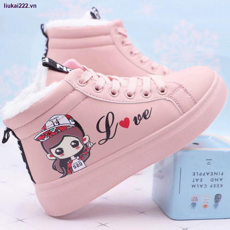 Giày Bốt cotton Phối Nhung Dày Dặn Ấm Áp Cho Bé Gái 8-9 Tuổi 10 Tuổi