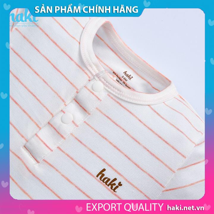 Bộ body đùi kẻ cổ trụ vải sợi tre cho bé sơ sinh chính hãng HAKI BB033