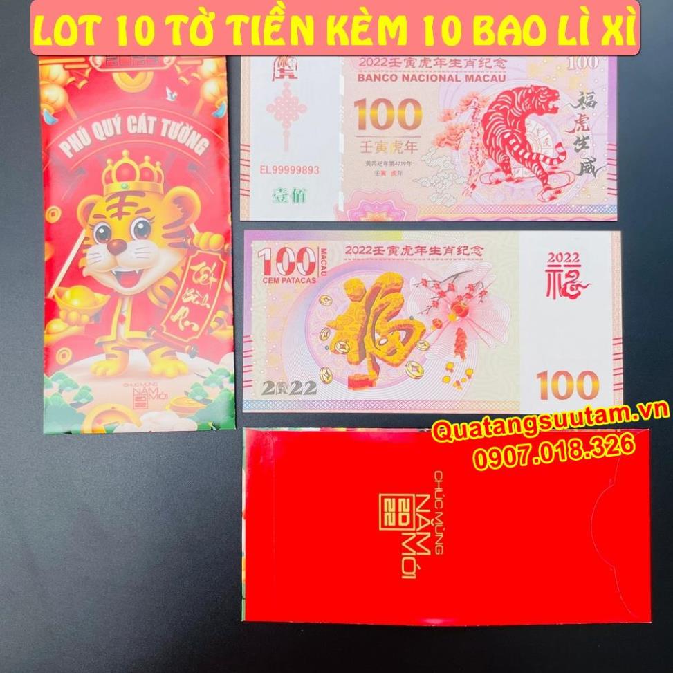 [RƯỚC LỘC] Tiền 100 Dola Macao Con Hổ lì xì Tết_Combo 10 tờ, Quà Tết 2022