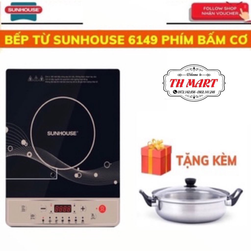 Bếp Từ Sunhouse SHD6149 Phím Bấm Cơ - Tặng Kèm Nổi Lẩu - Hàng Chính Hãng (Bảo Hành 12 Tháng)