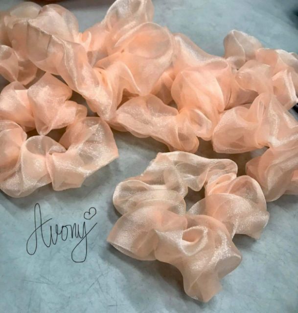 Cột tóc vải Scrunchies voal cam sữa