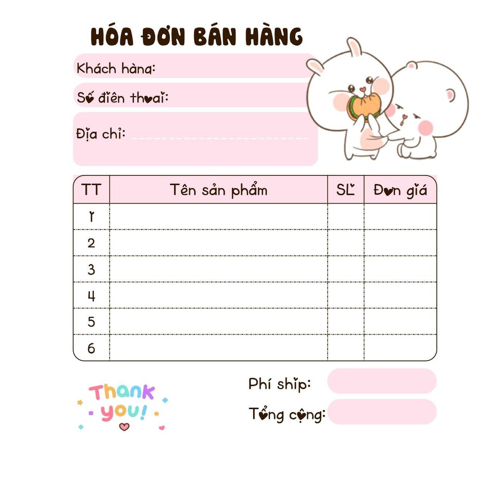 [CÓ SẴN] Hóa Đơn Bán Hàng 1 Liên dễ thương Doremon + Doremi + Gấu