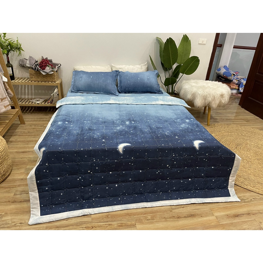 Chăn Hè Cotton poly trần bông 1m8x2m, Mền cotton 3d lót bông họa tiết dễ thương.