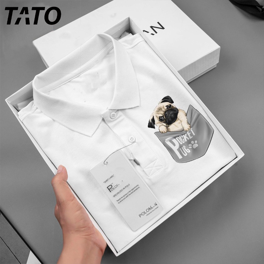 Áo polo TATO OFFICIAL in hình chú chó POCKET UG, áo polo unisex chất vải cá sấu thấm hút mồ hôi, mềm mại tư nhiên