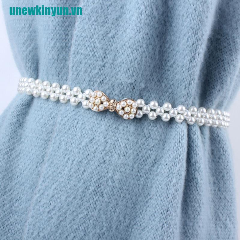 Uny☌Thắt Lưng Chuỗi Hạt Ngọc Trai Mặt Hoa Cho Nữ