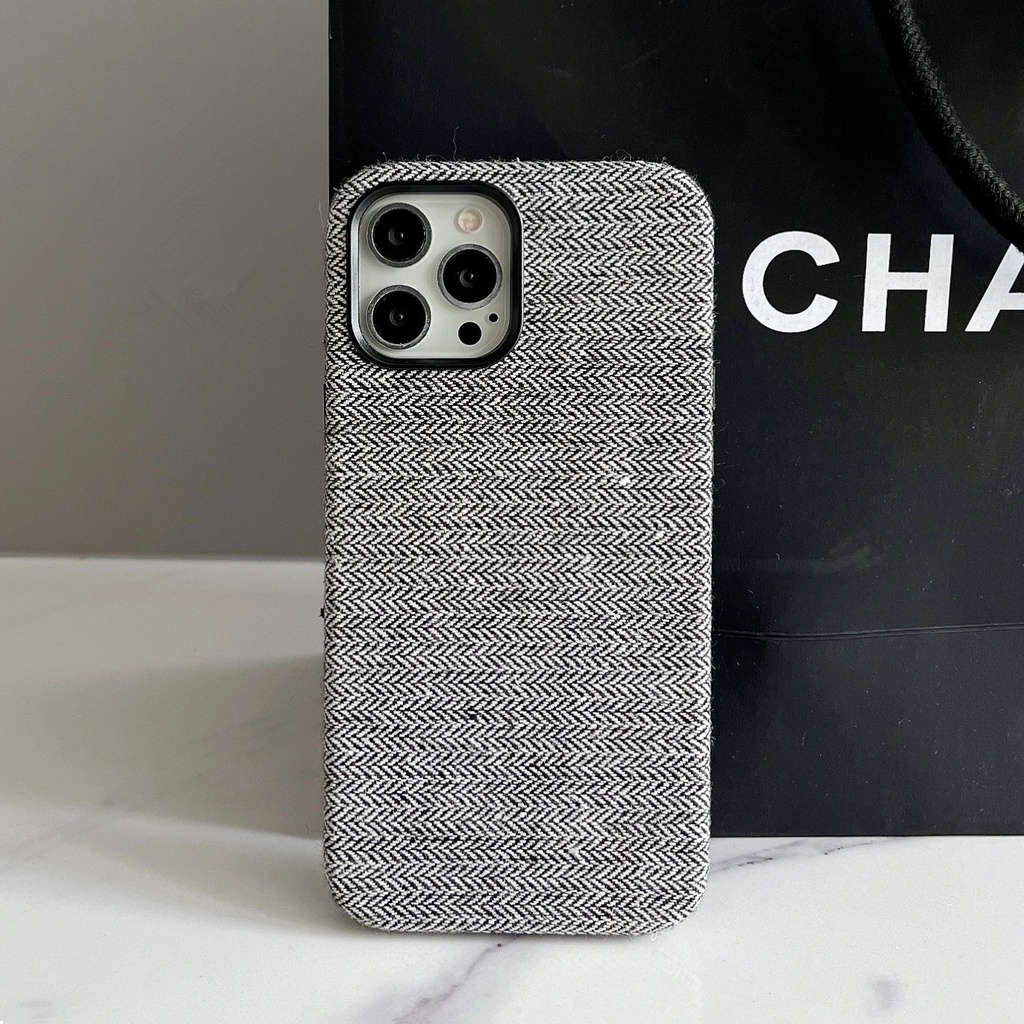 Ốp Điện Thoại Mặt Vải Họa Tiết Kẻ Ô Chống Trượt Cho iPhone 12 13 Pro Max 14 Pro