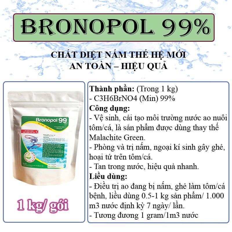 1kg-Chất diệt nấm - ghẻ - xuất huyết trên cá/tôm # bronopol 99% 1kg