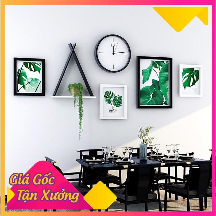 Khung tranh bộ, khung tranh decor treo tường nghệ thuật kèm đồng hồ REB008