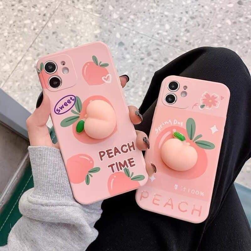 Ốp điện thoại viền vuông in gắng hình trái đào hồng dành cho điện thoại iphone/oppo/samsung