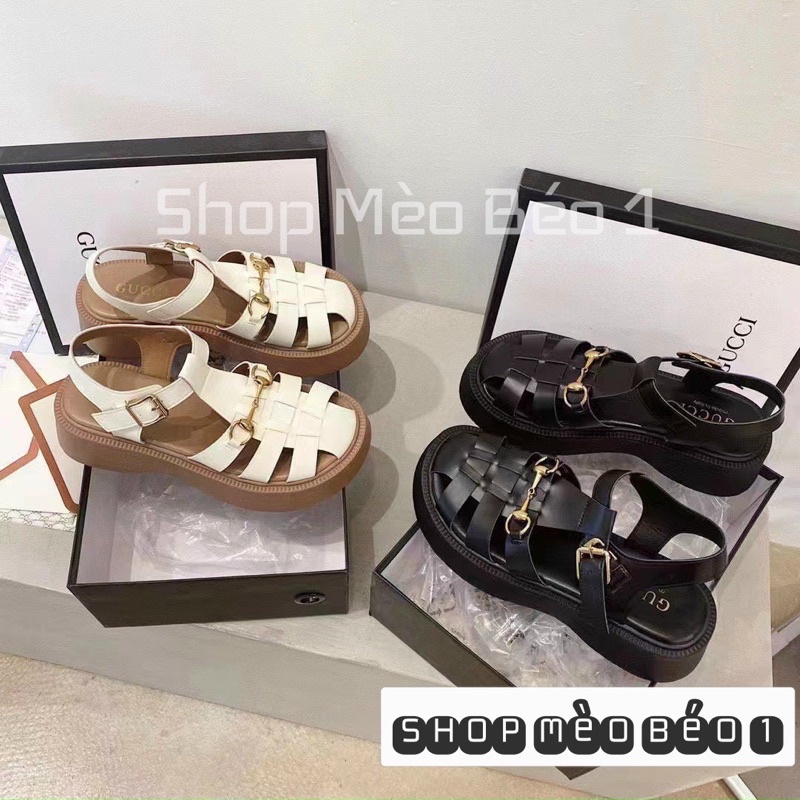 Sandal giọ gc da mềm khoá ngang mũi tròn fullbox