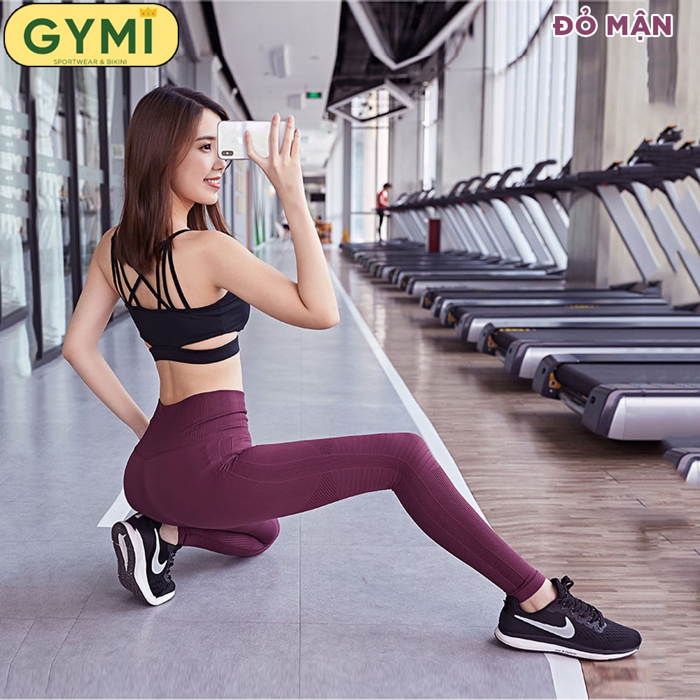 Quần tập gym yoga nữ GYMI QD02 dáng dài legging thể thao lưng cao nâng mông chất vải dệt cao cấp