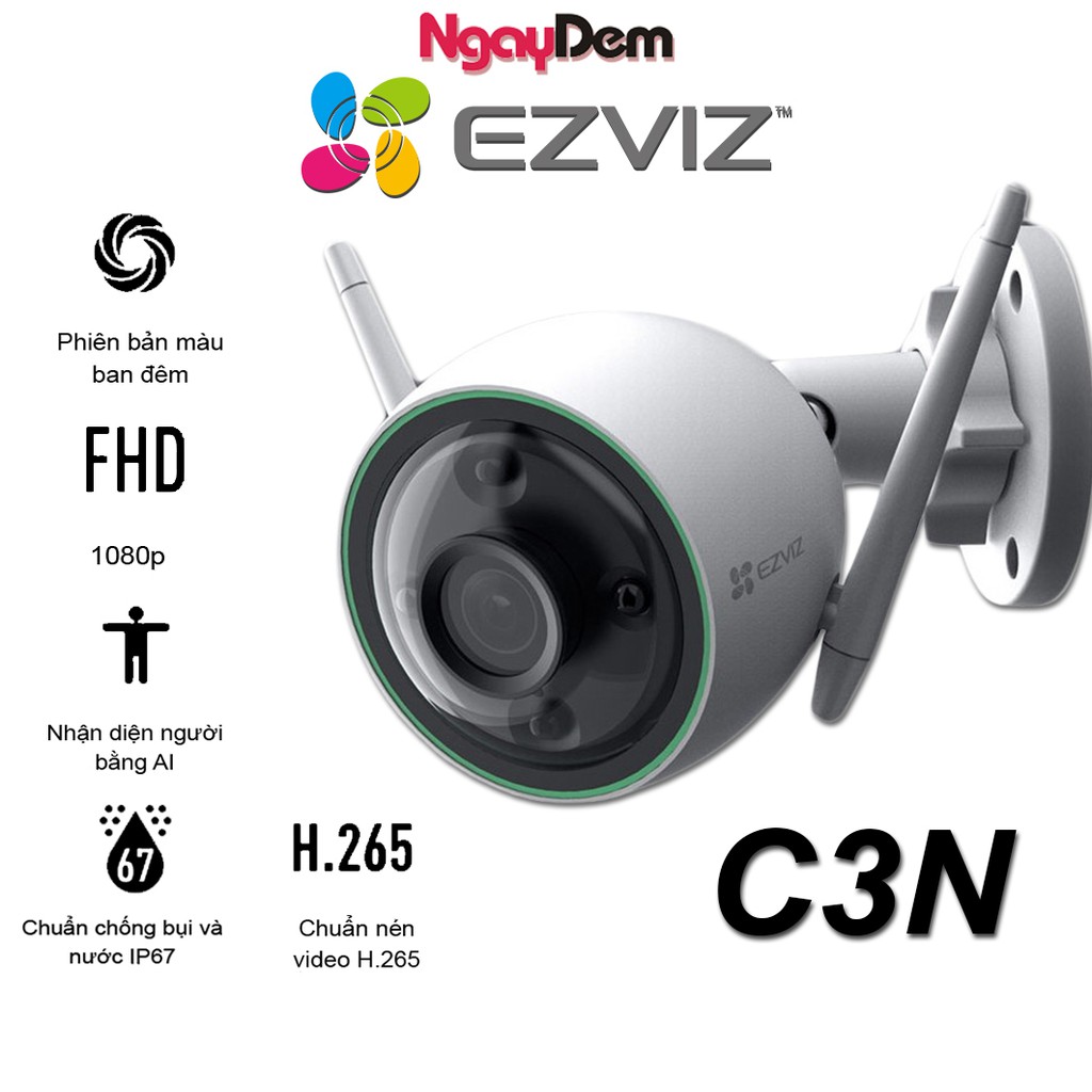 Camera Ngoài Trời Wi-Fi 2MP EZVIZ C3N HD 1080P Màu Ban Đêm - Hàng chính hãng bảo hành 24 tháng