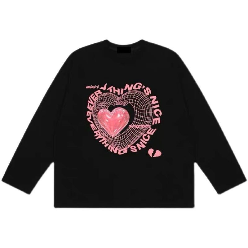 Áo thun sweater tay dài in hình trái tim thời trang xuân thu