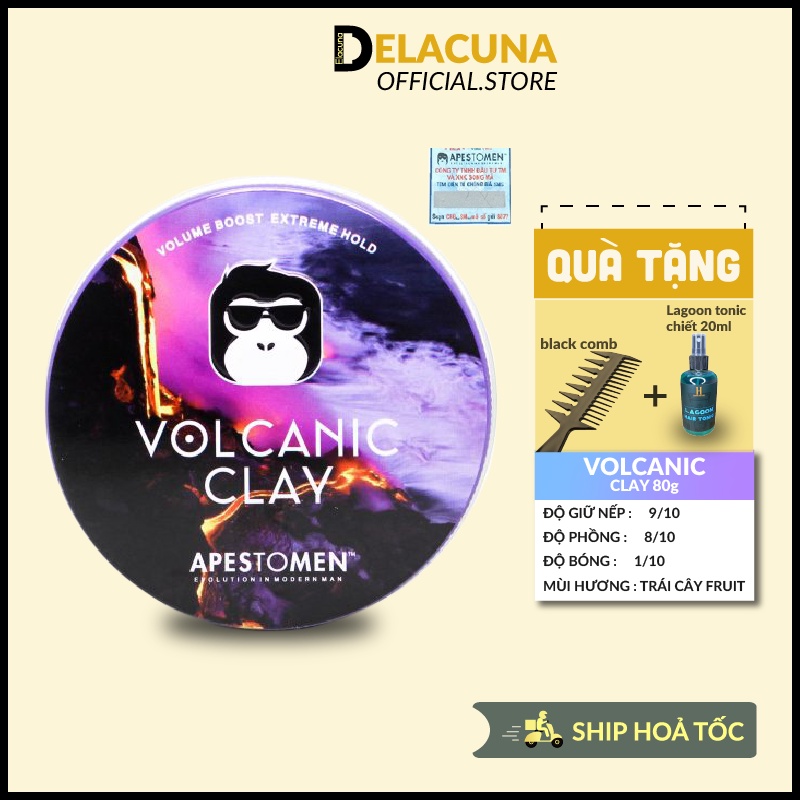 Sáp vuốt tóc nam Volcanic Clay V5 chính hãng giữ nếp cao cấp Delacuna VC01