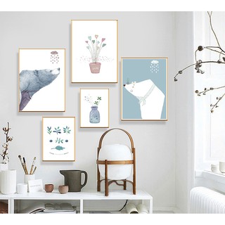 Bộ 5 tranh canvas treo tường hình gấu cute TTC20180 đáng yêu