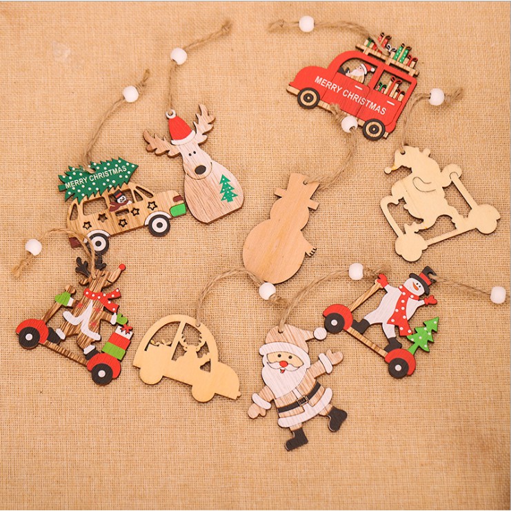 Set 9 Phụ Kiện Treo Trang Trí Giáng Sinh Bằng Gỗ