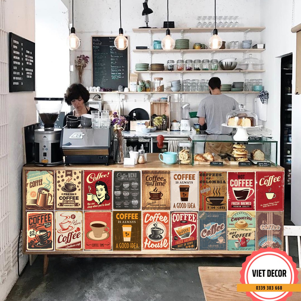 Decal Decor Vintage Poster Trang trí Tường, Nội thất Quầy Bar - Decor Shop, Cửa hàng, Tiệm trà chanh | BigBuy360 - bigbuy360.vn