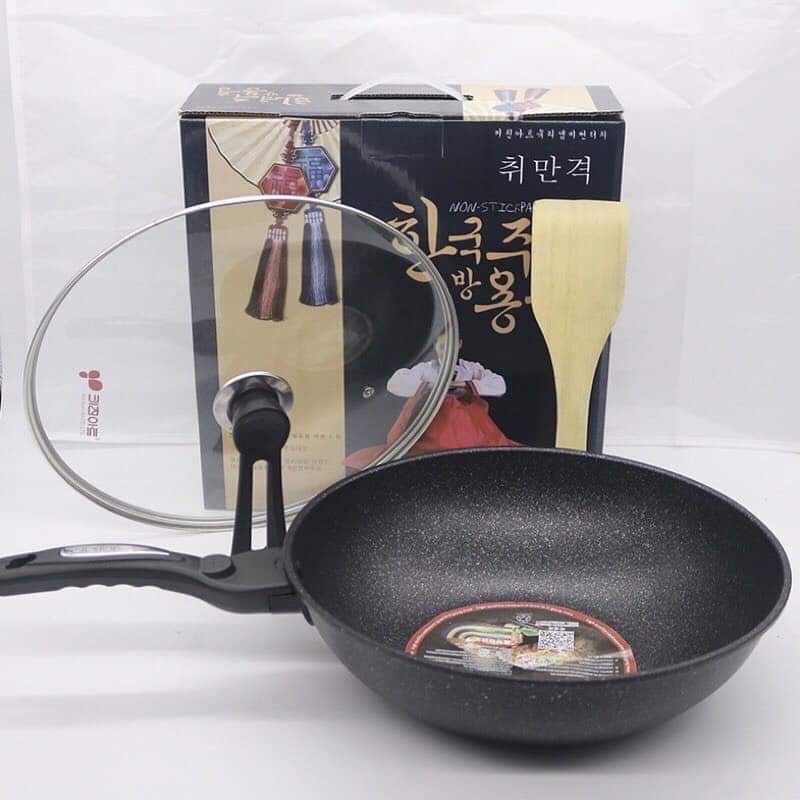Chảo Đá Hàn Quốc Chống Dinh Có Nắp Cao Cấp