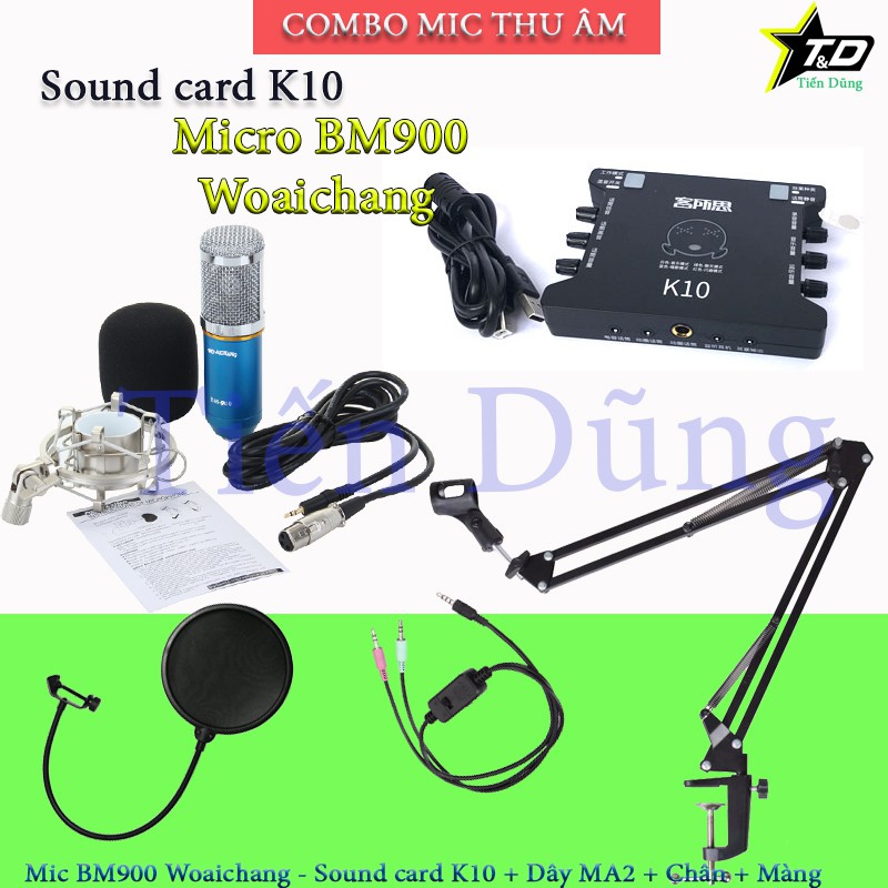 BỘ MIC LIVESTREAM BM900 WOAICHANG SOUND CARD XOX K10 MA2 CHÂN MÀNG LỌC - Bộ mic thu âm bm900 WC đầy đủ