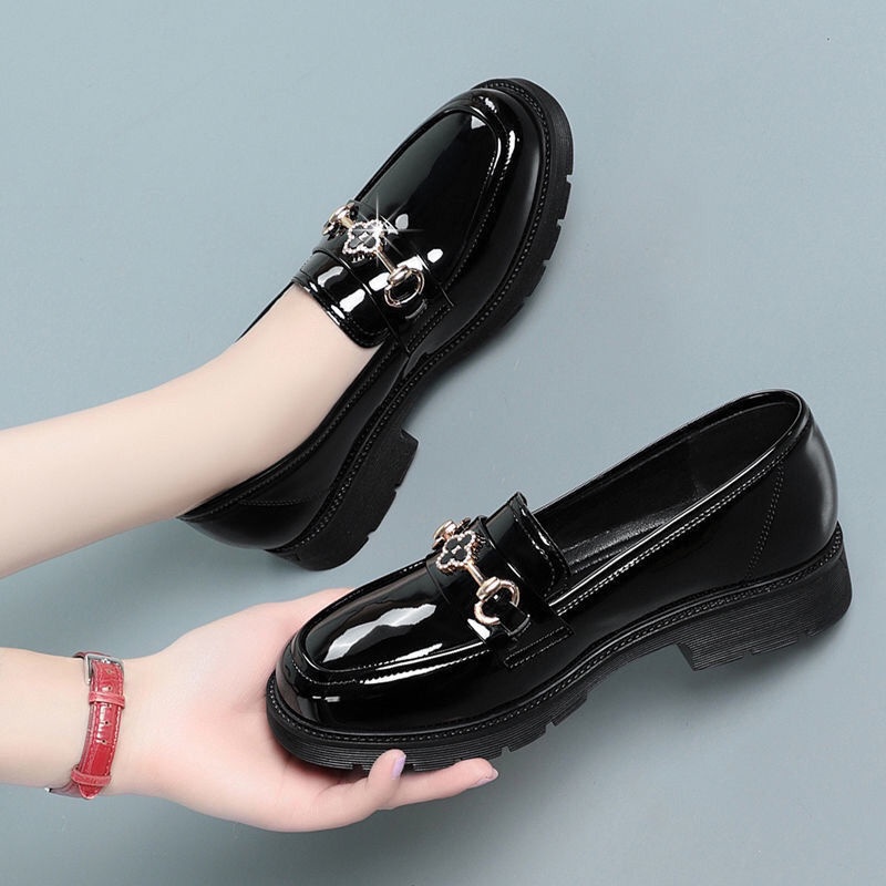 Giày Lười Da Bóng Đế Dày Mũi Tròn Phong Cách Anh Quốc Cho Nữ