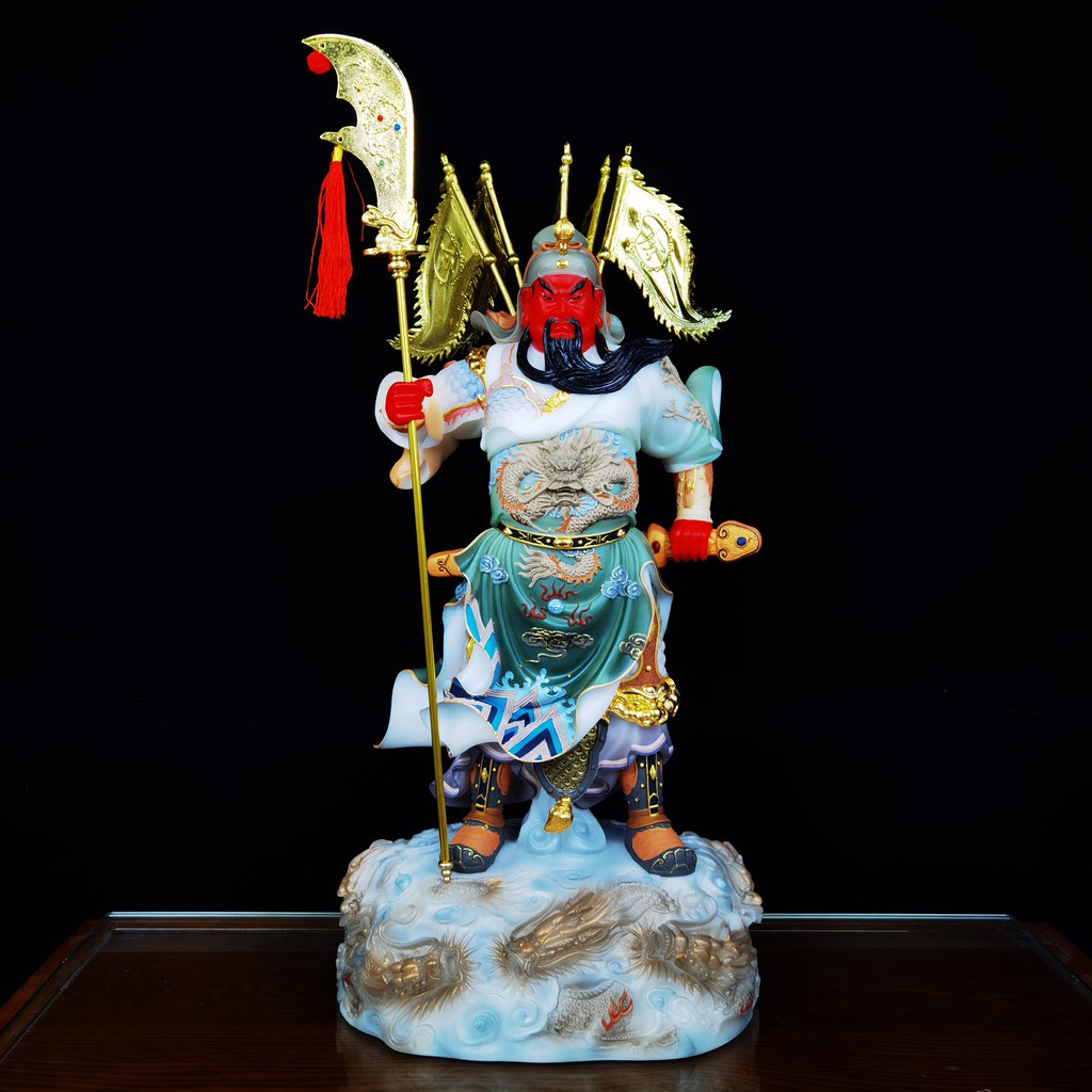 Quan Thánh Bằng Sứ - Đồng Cao Cấp Tôn Tượng Quan Công Đứng Chống Đao Bằng Bột Đá Cao Cấp Vẽ Gấm Gia Tot Tại Sala