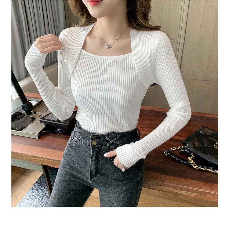 SUXI Áo Len Dệt Kim Tay Dài Cổ Vuông Thời Trang Hàn Quốc Phong Cách Mới Dáng Ôm Sang Trọng Dành Cho Bạn Nữ